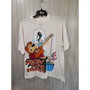 Vintage Spin Cycle Wishin I Was Fishin T-Shirt Size L Graphic T-Shirt Men's